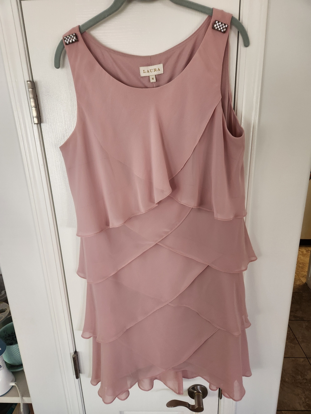 LAURA Blush Pink Layered Chiffon Dress with Embellished Straps SIZE 16 NTW